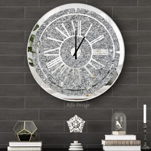 Round Crushed Diamond Mirrored Wall Clock 24inch