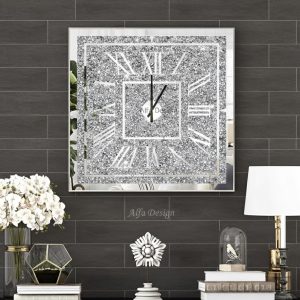 Square Crushed Diamond Mirrored Wall Clock 24inch