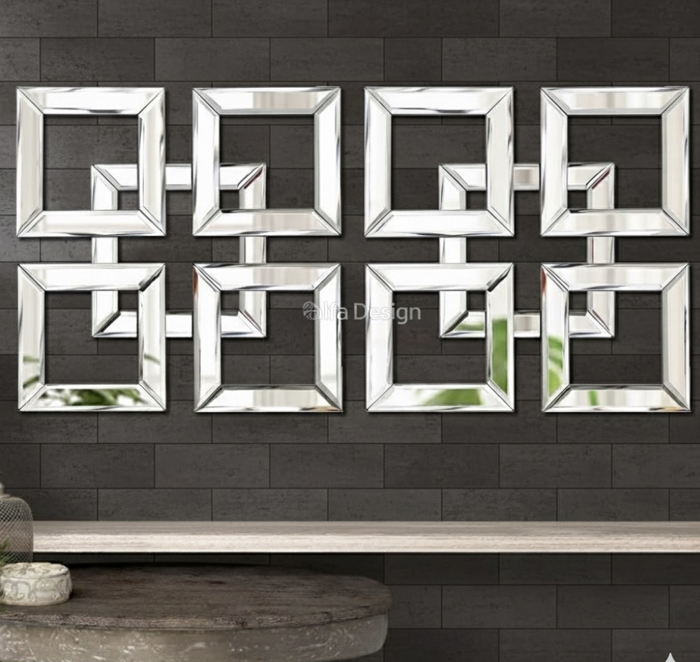 2 Pack Silver Mirrored Square Wall-Mounted Mirrors