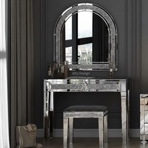Crystal Contemporary Console Table with Mirror & Stool