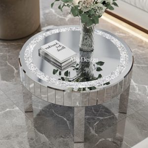 Round Mirrored Diamond Crush Coffee Table