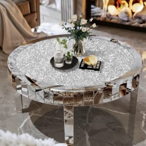 Round Mirrored Diamond Crush Coffee Table