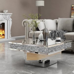 Square Diamond Crush Mirrored Coffee Table