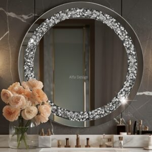 Diamond Crush Crystal Round Wall Mirror