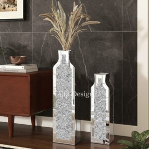Flower Vase Crushed Diamond Mirrored For Table Planter Set of 2