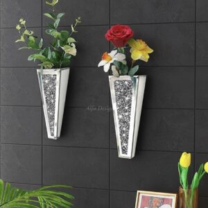 Flower Vase Crushed Diamond Mirrored Hanging Planter Set of 2