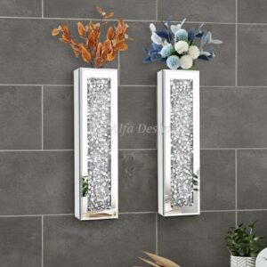 Flower Vase Crushed Diamond Mirrored Hanging Planter Set of 2