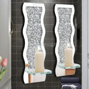 Crystal Wave Diamond Wall Candle Holder Set of 2
