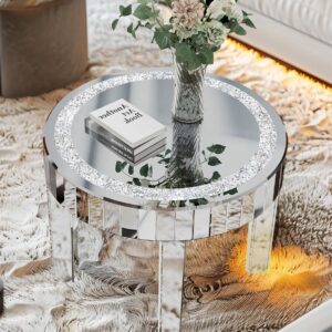Round Mirrored Diamond Crush Coffee Table