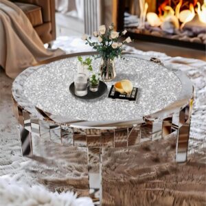 Round Mirrored Diamond Crush Coffee Table